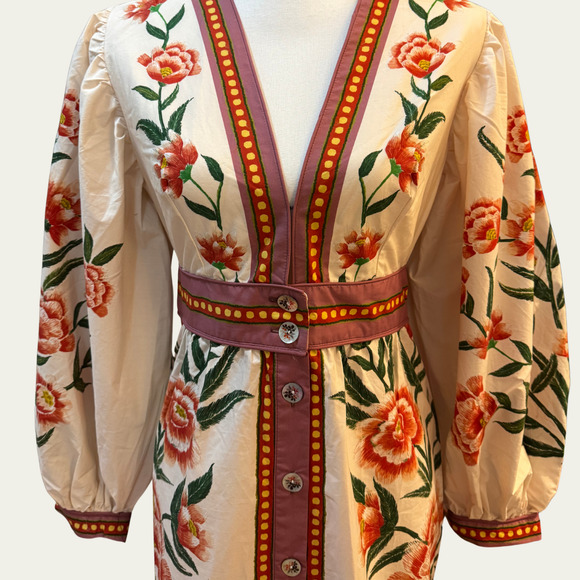 NWT FARM RIO Ainika Delicate Off-White Balloon Sleeves Maxi Dress SZ Small - Picture 3 of 9